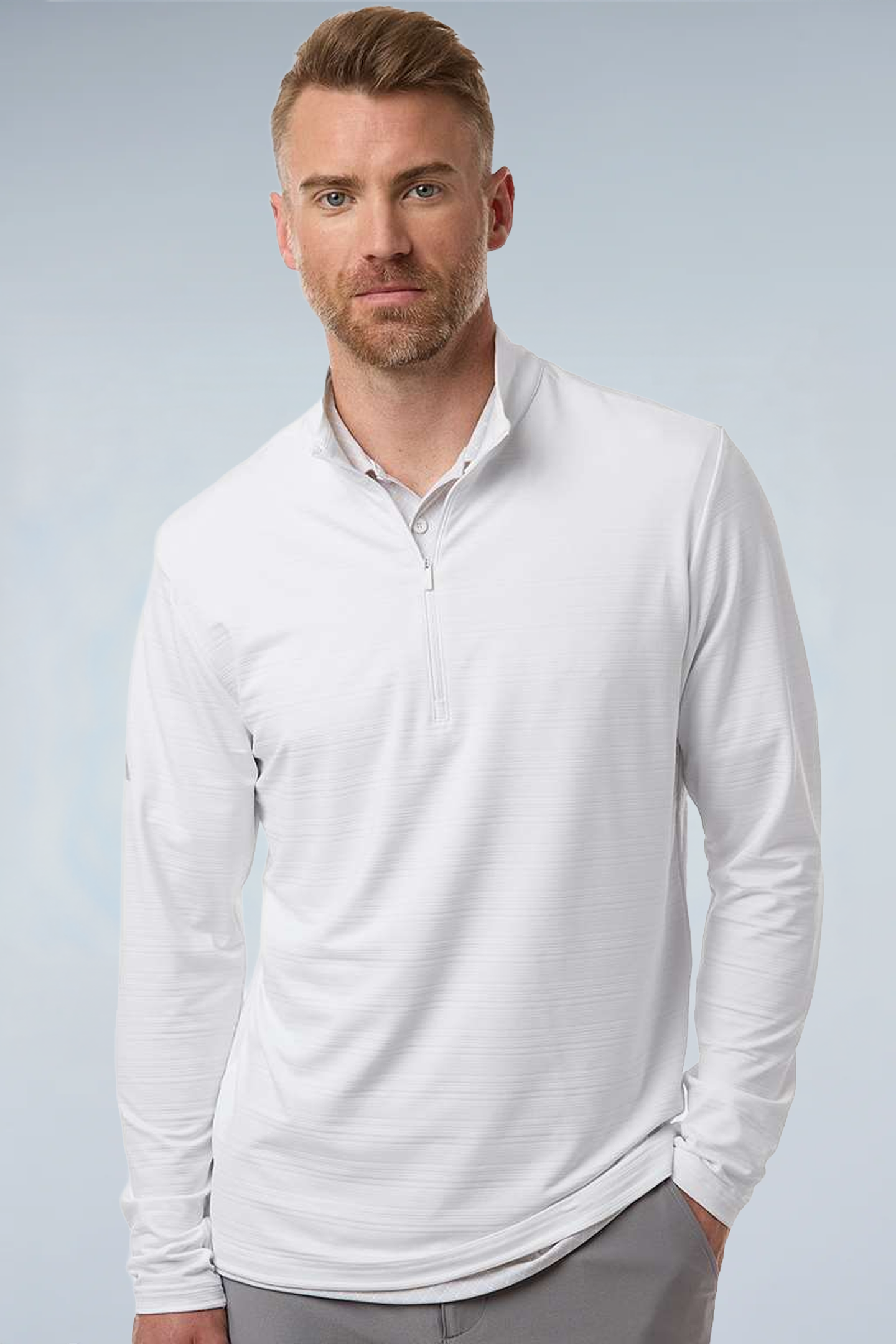 A708 Adidas Men's Textured Stripe Quarter-Zip Pullover