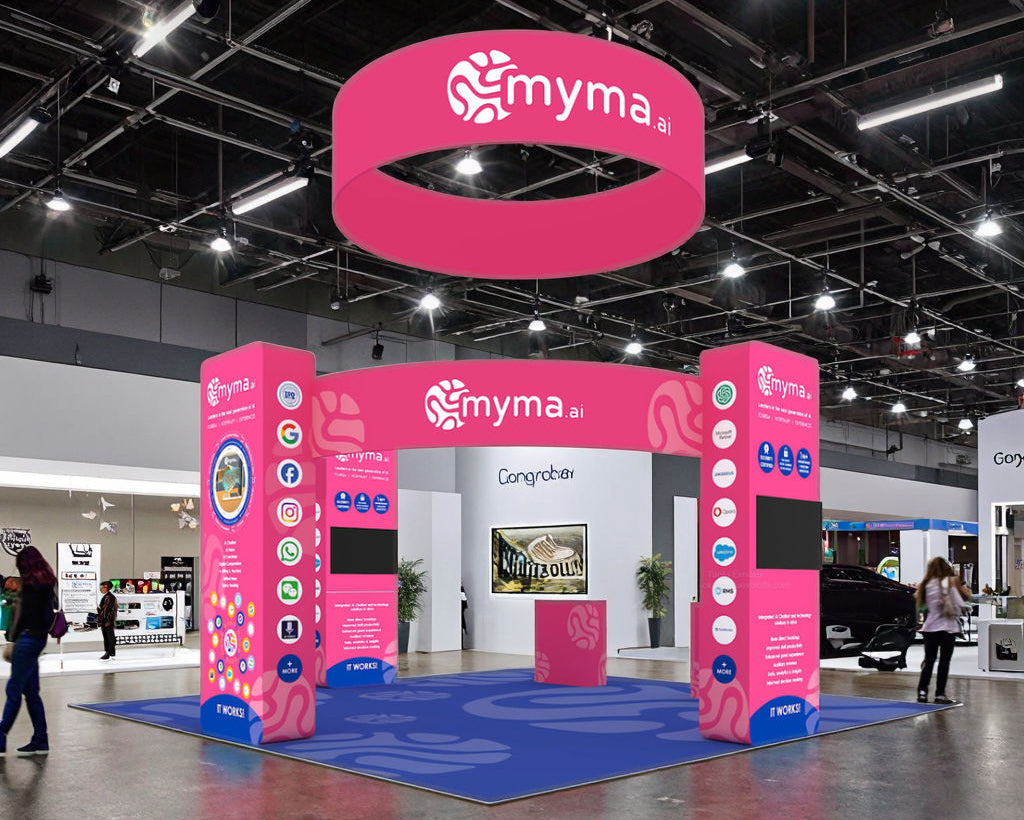 Custom printed modular trade show booth with coordinated exhibit graphics