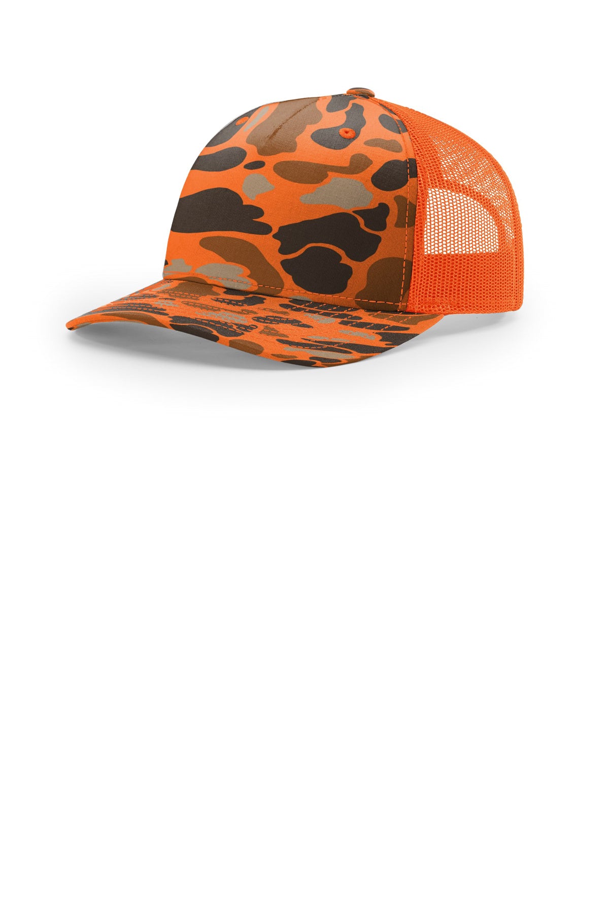 Richardson 112PFP Flat-Bill Trucker Cap - Blaze Duck Camo/ Blaze