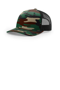 Richardson 112PFP Flat-Bill Trucker Cap - Green Camo/ Black