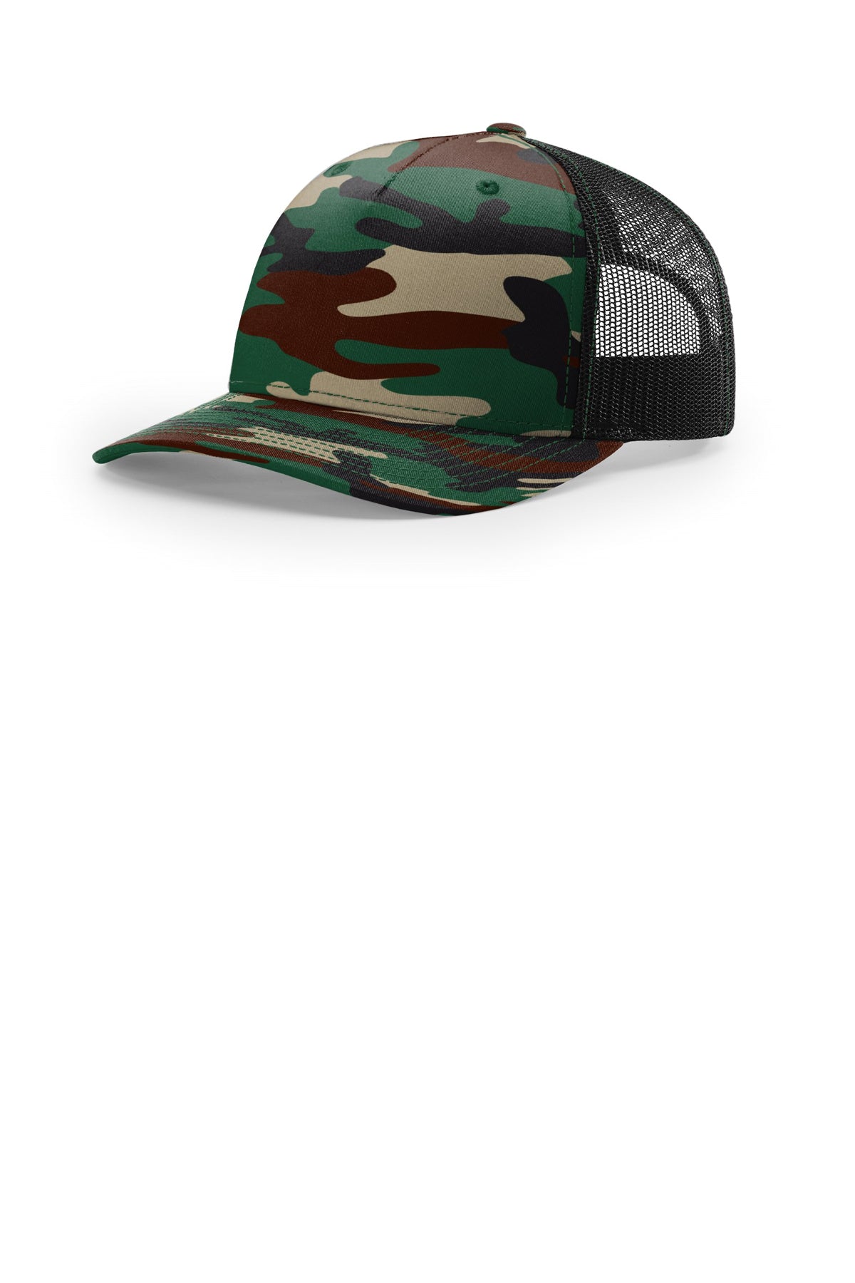 Richardson 112PFP Flat-Bill Trucker Cap - Green Camo/ Black