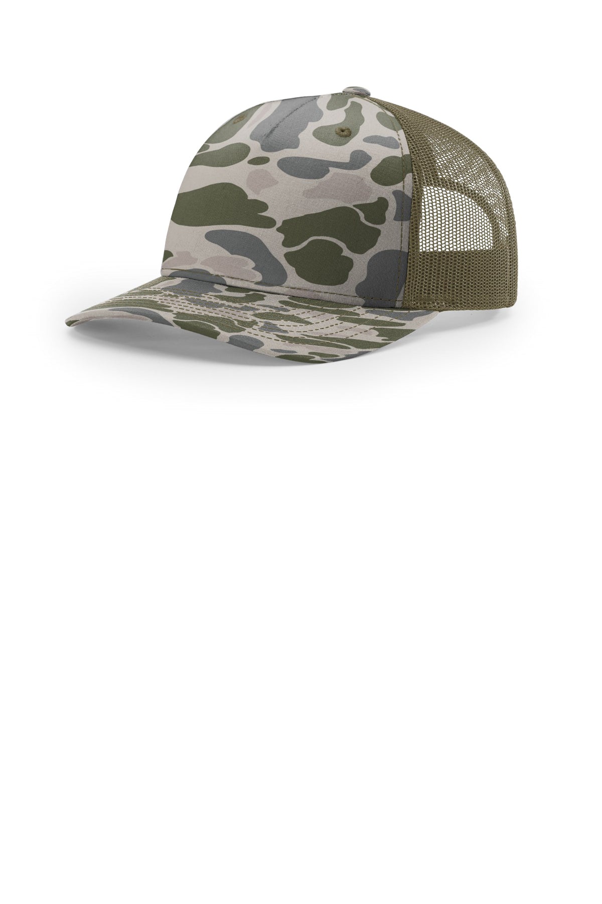 Richardson 112PFP Flat-Bill Trucker Cap - Marsh Duck Camo/ Loden