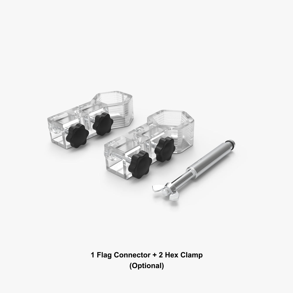 Flag holder hardware kit with metal flag adapter and two hex clamps for canopy tent legs