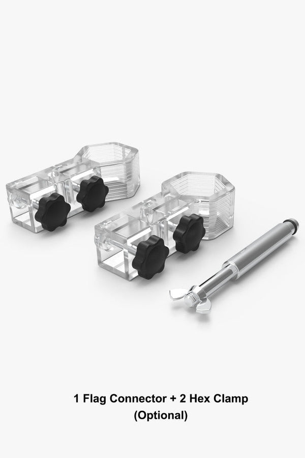 Flag holder hardware kit with metal flag adapter and two hex clamps for canopy tent legs