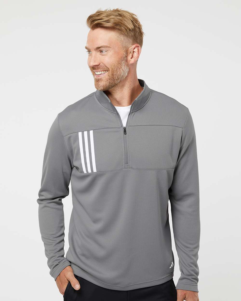 Adidas Men's 3-Stripes Double-Knit Quarter-Zip Pullover A482