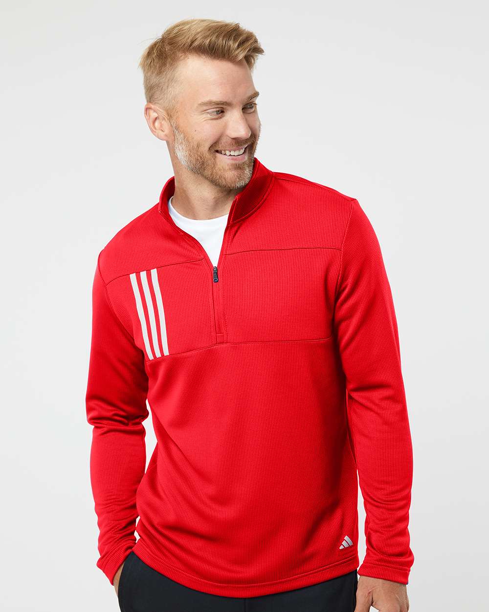 Adidas Men's 3-Stripes Double-Knit Quarter-Zip Pullover A482