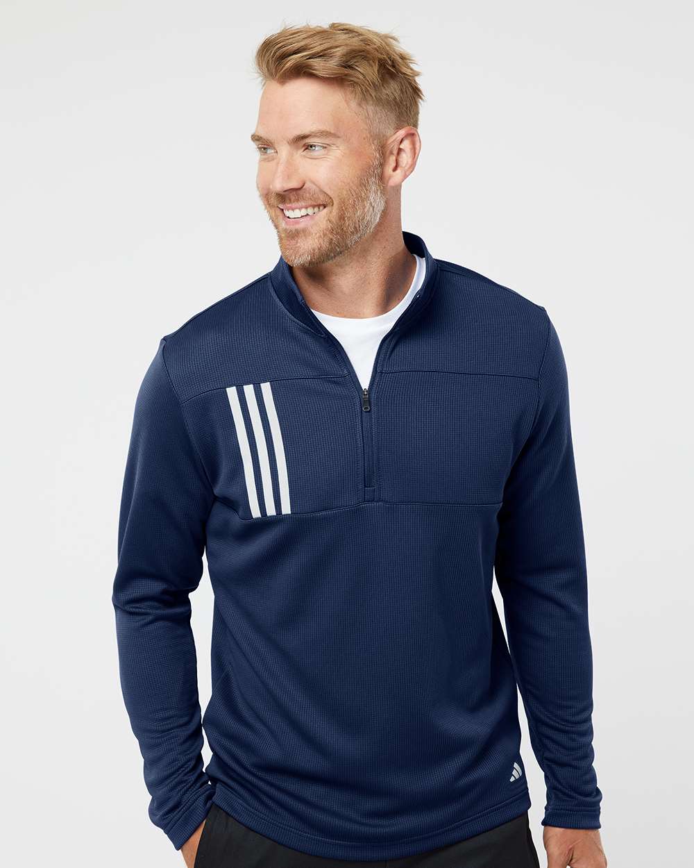 Adidas Men's 3-Stripes Double-Knit Quarter-Zip Pullover A482