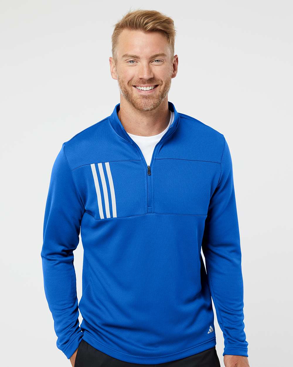 Adidas Men's 3-Stripes Double-Knit Quarter-Zip Pullover A482