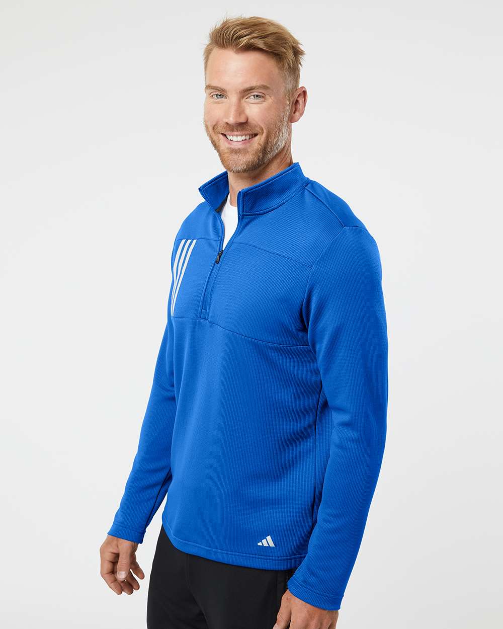 Adidas Men's 3-Stripes Double-Knit Quarter-Zip Pullover A482