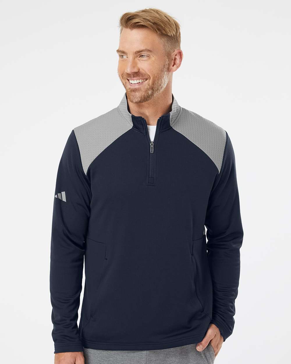 Adidas Men's Textured Mixed Media Quarter-Zip Pullover A532