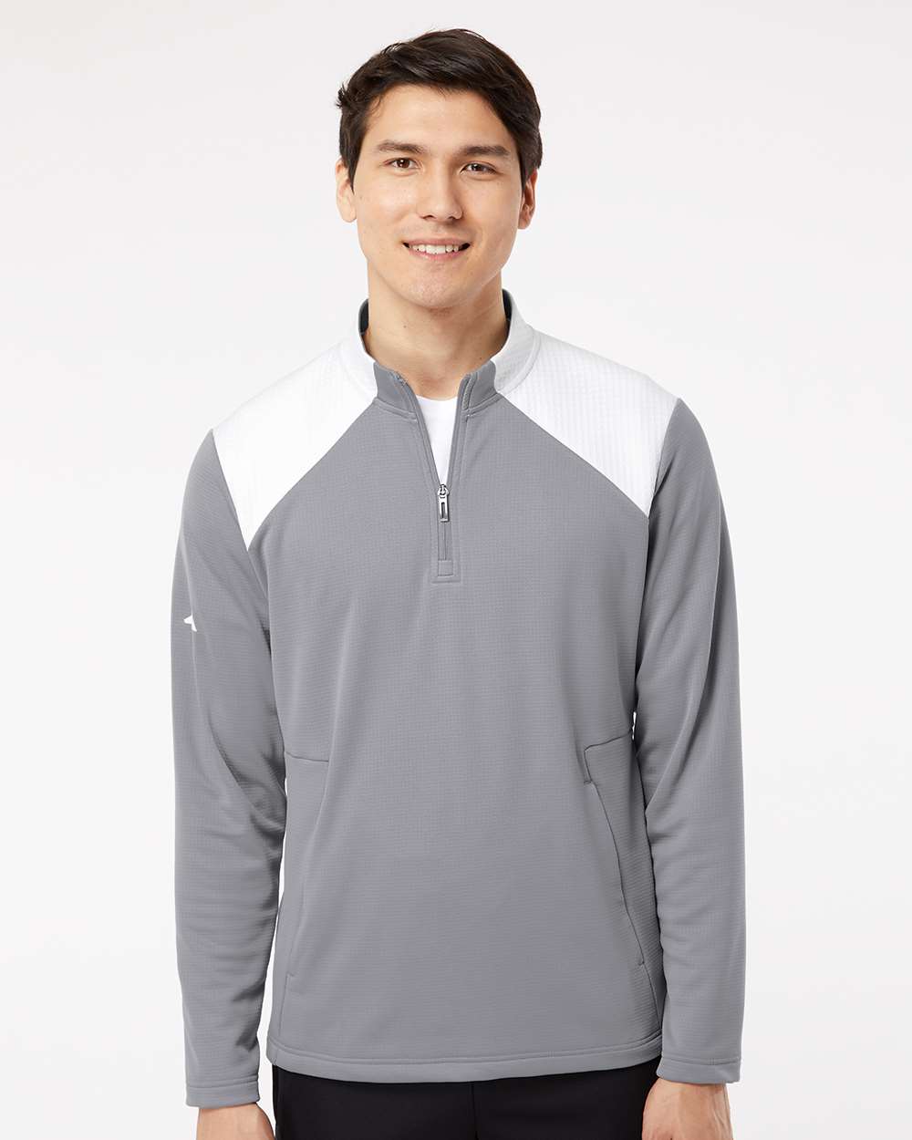 Adidas Men's Textured Mixed Media Quarter-Zip Pullover A532