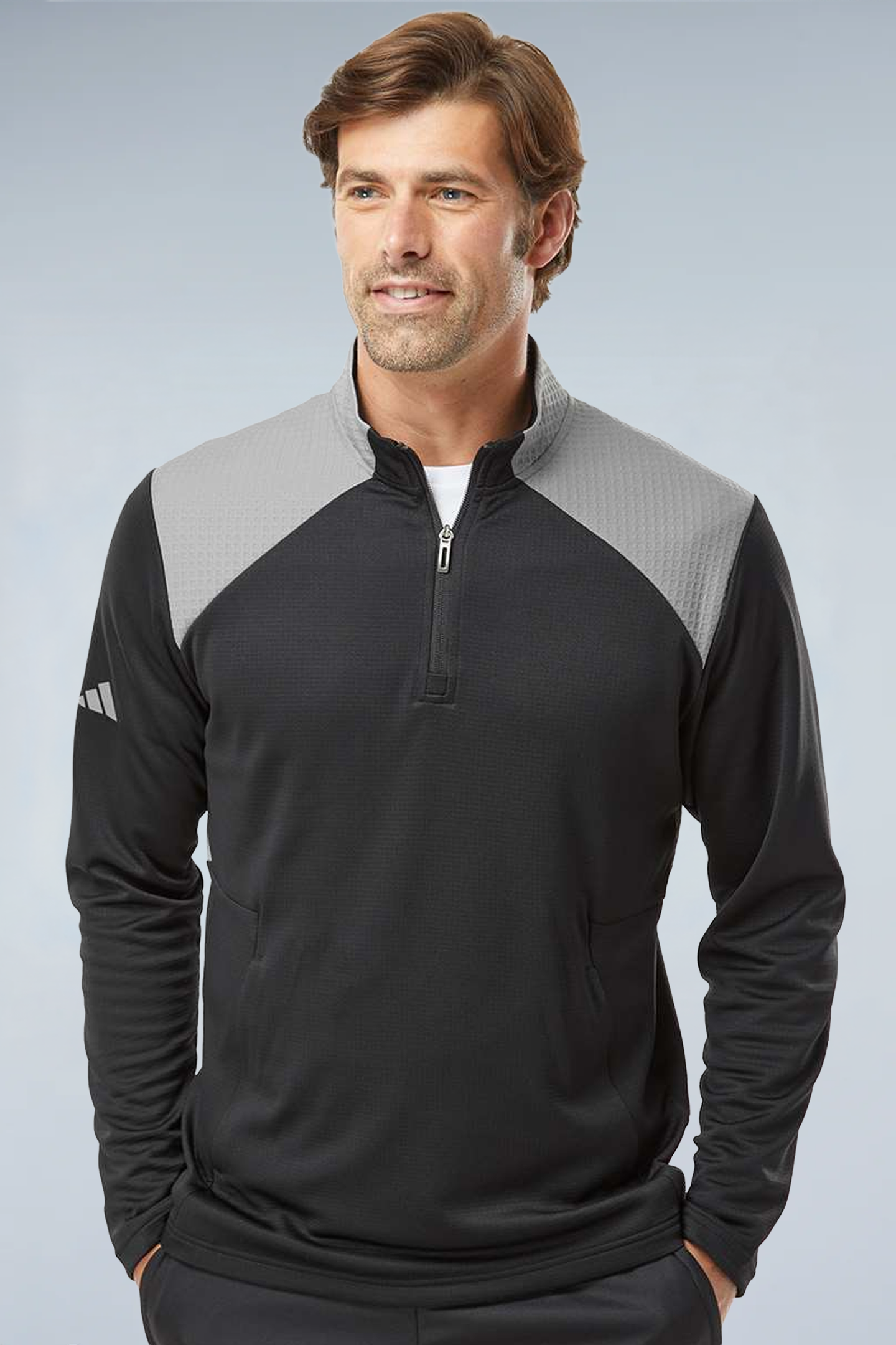 Adidas Men's Textured Mixed Media Quarter-Zip Pullover A532