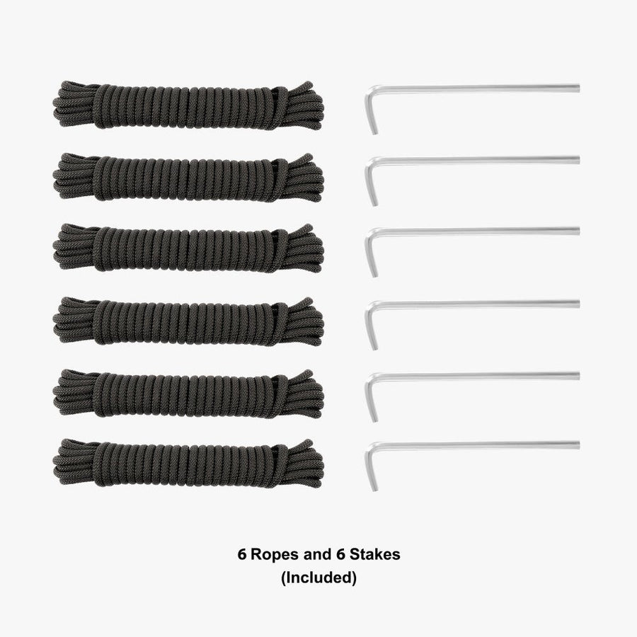 Six ropes and six stakes included with the frame
