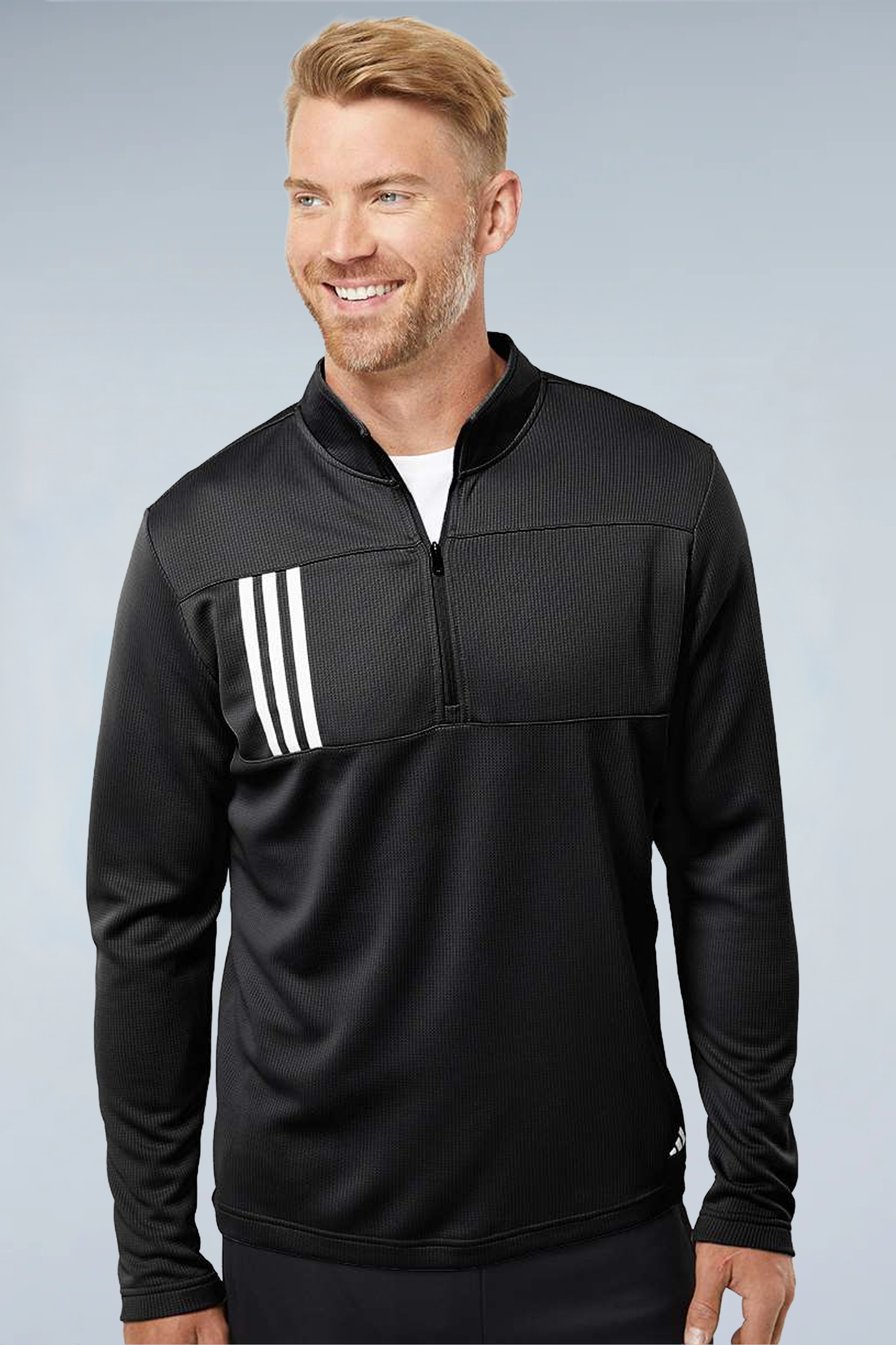 Adidas Men's 3-Stripes Double-Knit Quarter-Zip Pullover A482