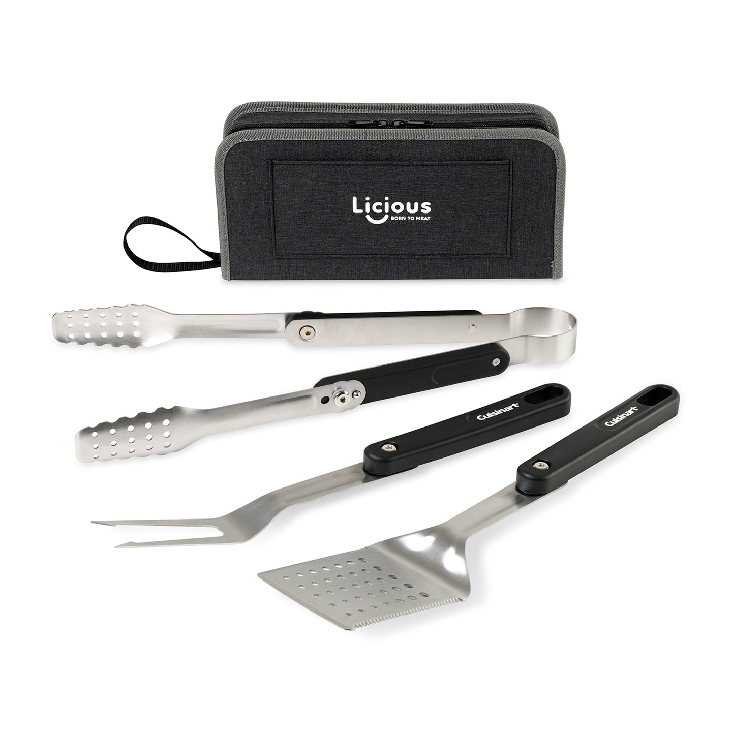 Cuisinart Outdoors® 4-Piece Folding Grill Tool Set - Charcoal | Custom Branded | Lemon Print