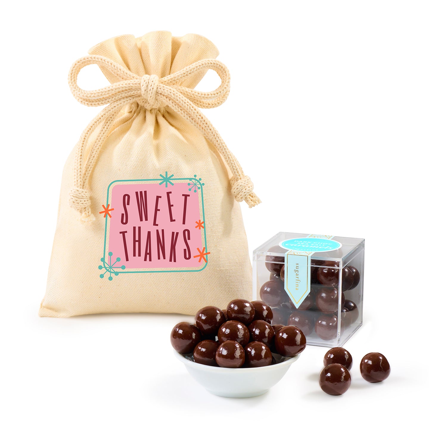 Sugarfina Sea Salt Caramels Candy Cube® Gift Bag - Natural | Custom Branded | Lemon Print
