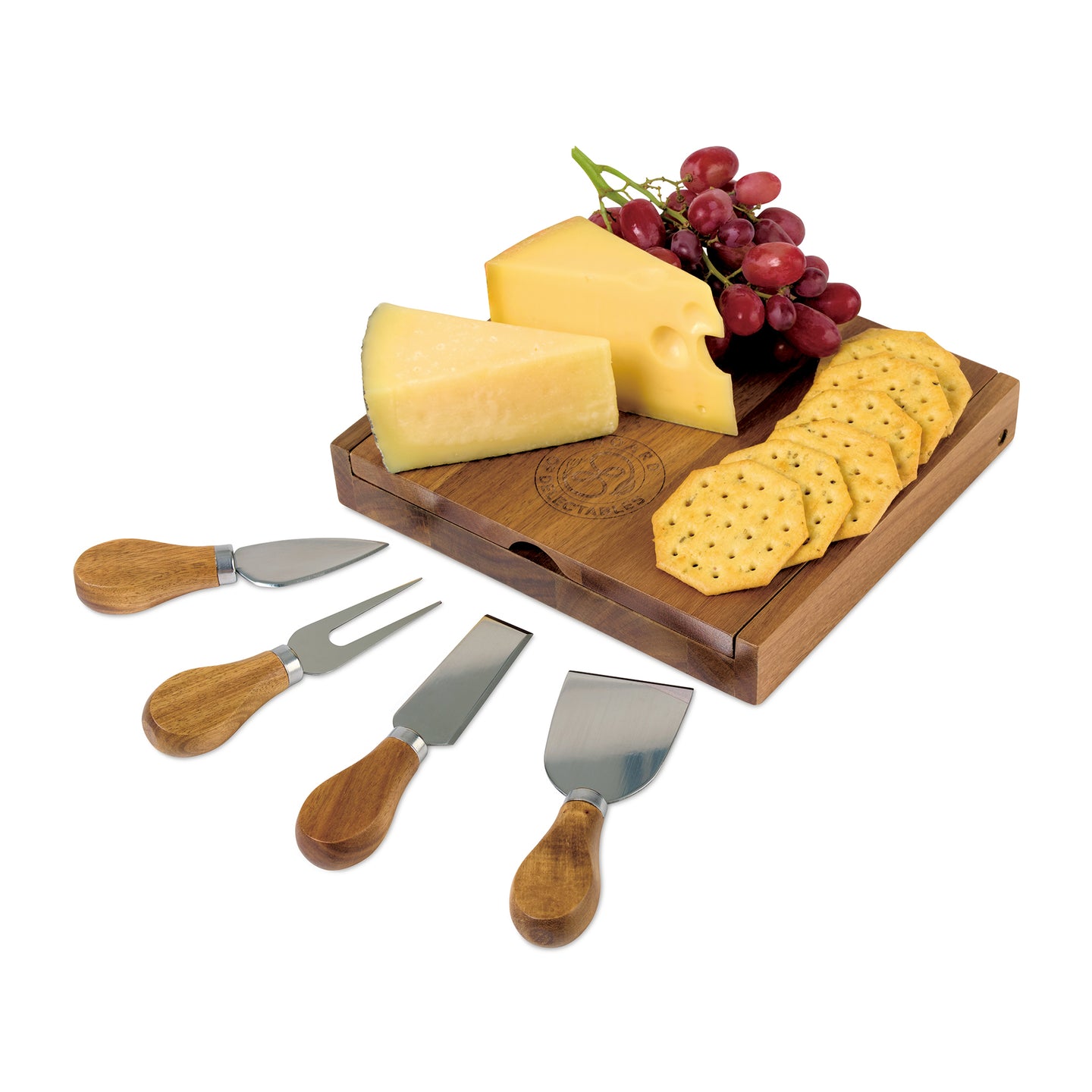 La Cuisine Cheese Board with Serving Set - Wood | Custom Branded | Lemon Print