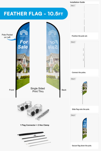 The two printed feather flags included in the complete 10x10 canopy tent booth kit