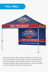 The printed full wall included in the 10x10 canopy tent kit