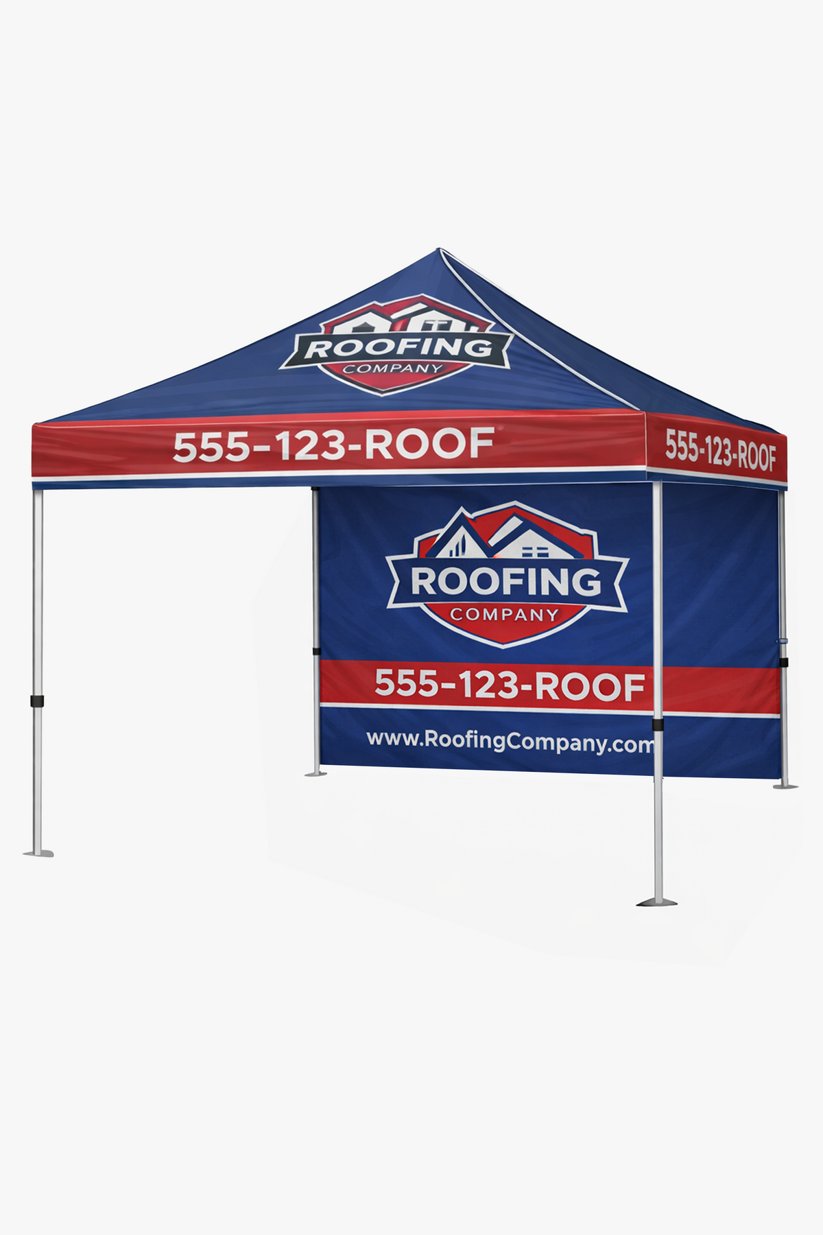 10x10 canopy tent kit with one full-color printed full wall across the back