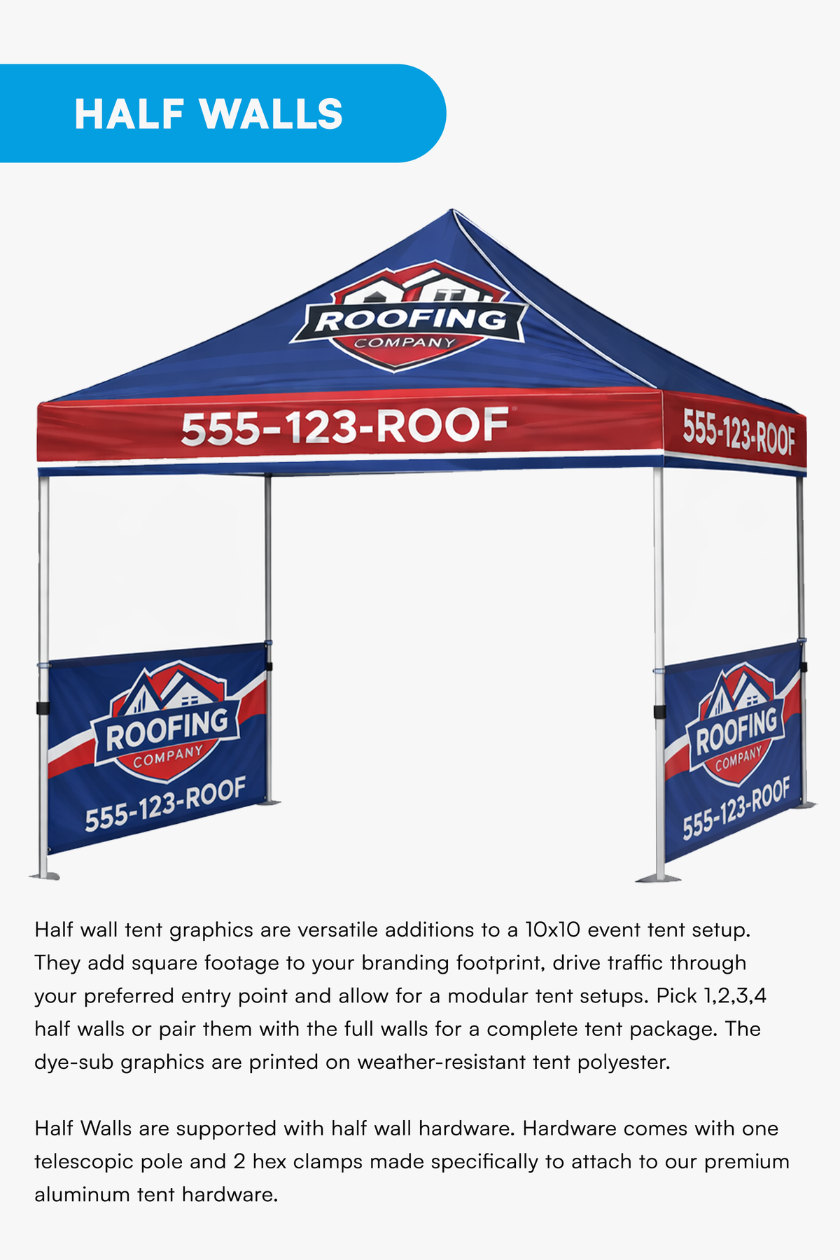 The two printed half walls included in the 10x10 canopy tent kit