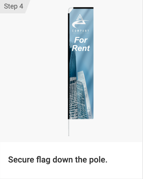Flag with 'For Rent' text and building image on a white background