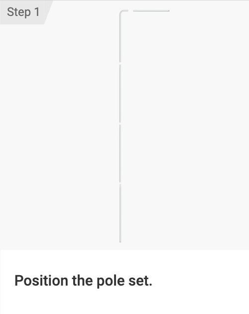 Text instruction to position a pole set on a white background