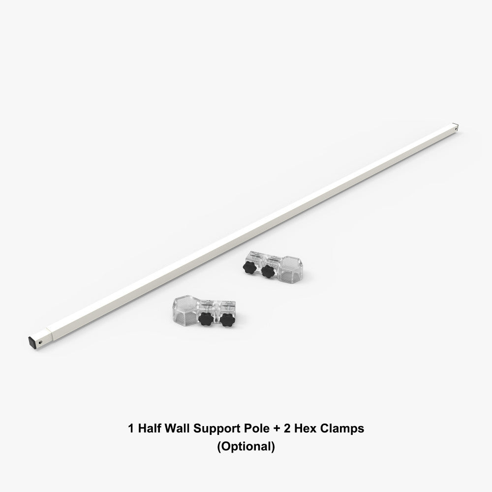 Half wall support pole kit with telescopic rod and two hex clamps for canopy tent legs