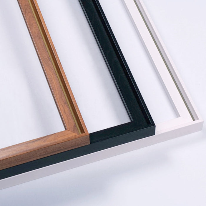 Pecan, black and white floating frame finishes for custom canvas prints