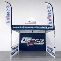 Complete 10x10 canopy tent booth kit set up with printed walls and matching feather flags