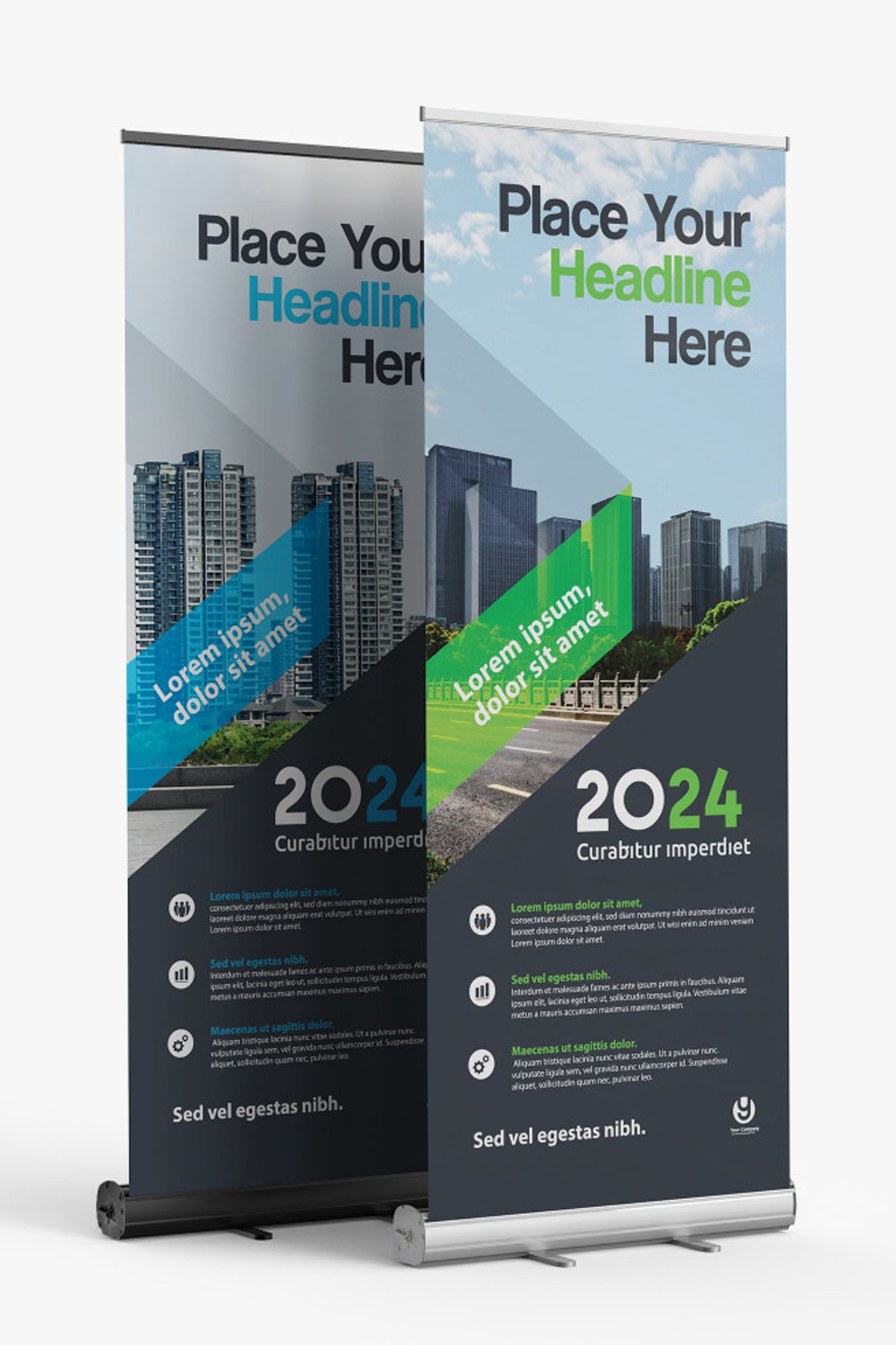 Standard retractable roll-up banner stand with full-color printed graphic and carry case